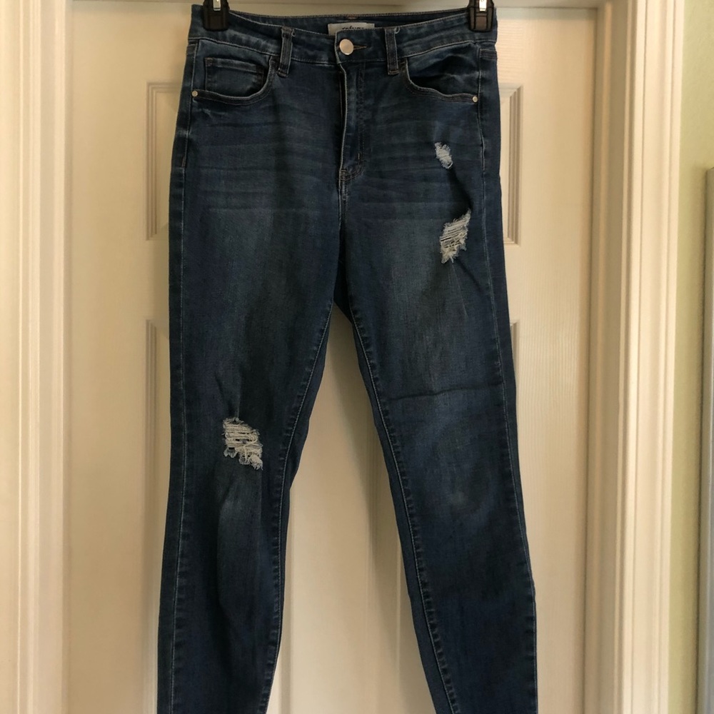 Distressed, mid rise skinny jeans
